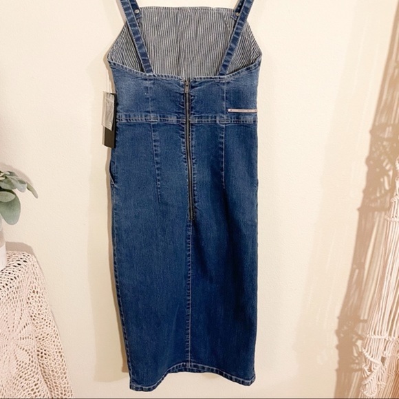 Guess Dark Denim Midi Dress with Straps and Side Slit - Picture 10 of 13